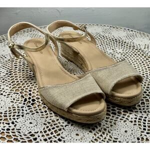 Charter Club 12M Luchia Women's Canvas Buckle Wedge Sandals Gold Trim sku 3349